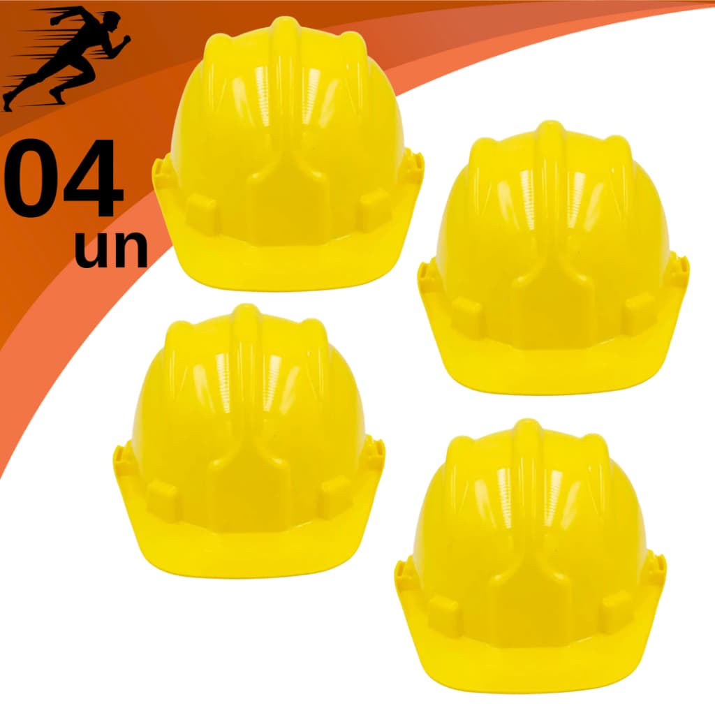 Kit 4 Capacete De Segurança Amarelo Aba Frontal Com Carneira Ajustável Para Obra Construção Proteção