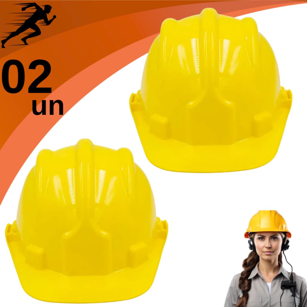 Kit 2 Capacete De Segurança Amarelo Com Carneira Aba Frontal para Obra Construção Proteção Plastcor