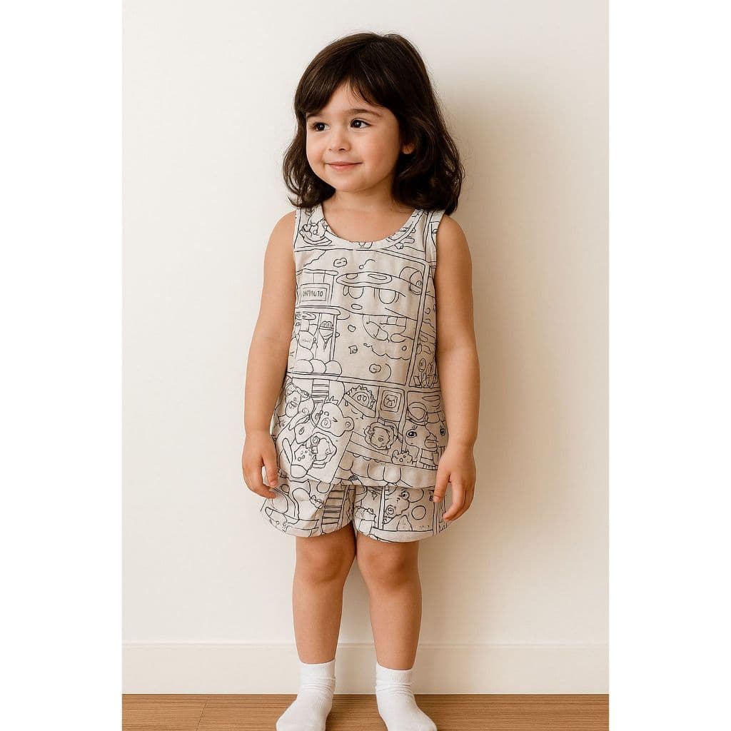 Pijama Infantil Feminino Para Colorir Baby Doll Regata Lavável