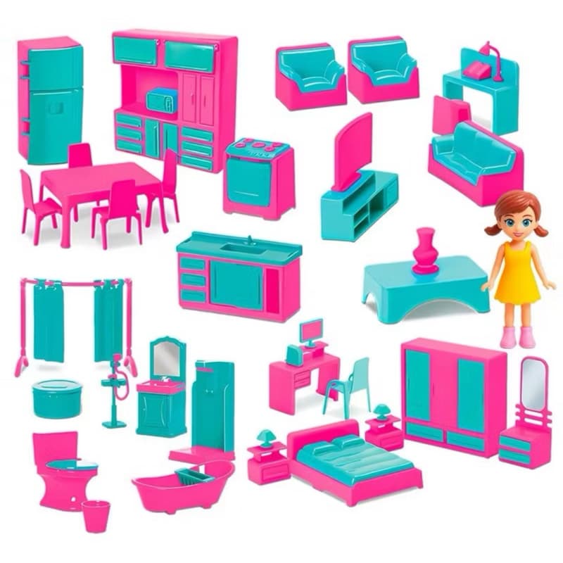 Casa Completa da Judy Polly Com Boneca, Banheiro, Sala, Cozinha E Quarto - Brinquedo Infantil