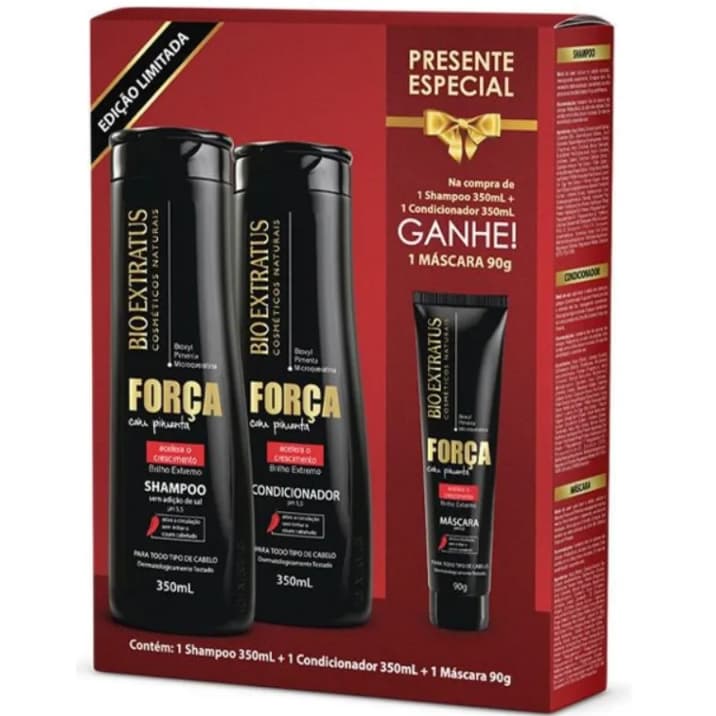 BIO EXTRATUS KIT FORÇA SHAMPOO 350ml +CONDICIONADOR 350ml + MASCARA 90gr (ACELERA O CRESCIMENTO)