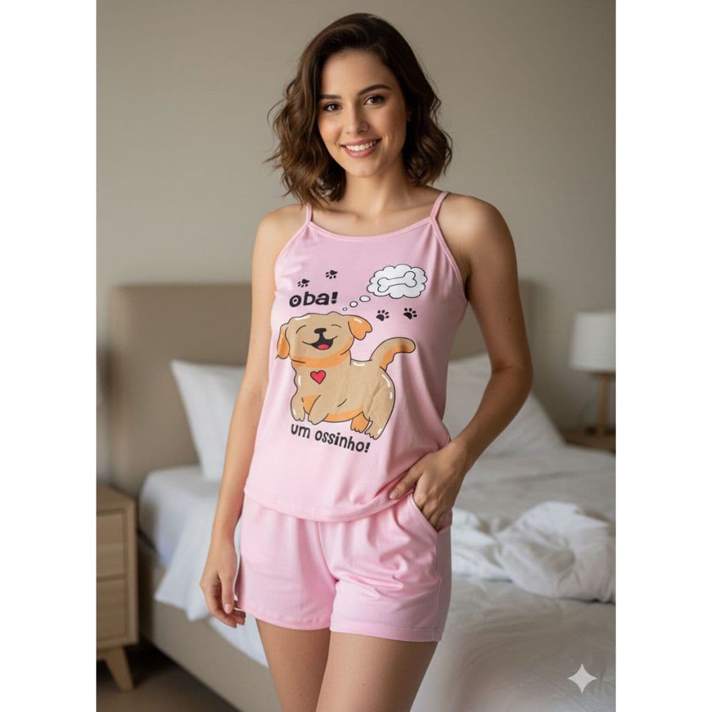 Baby Doll Adulto Feminino Estampado Short Doll Alcinha Com Bolso