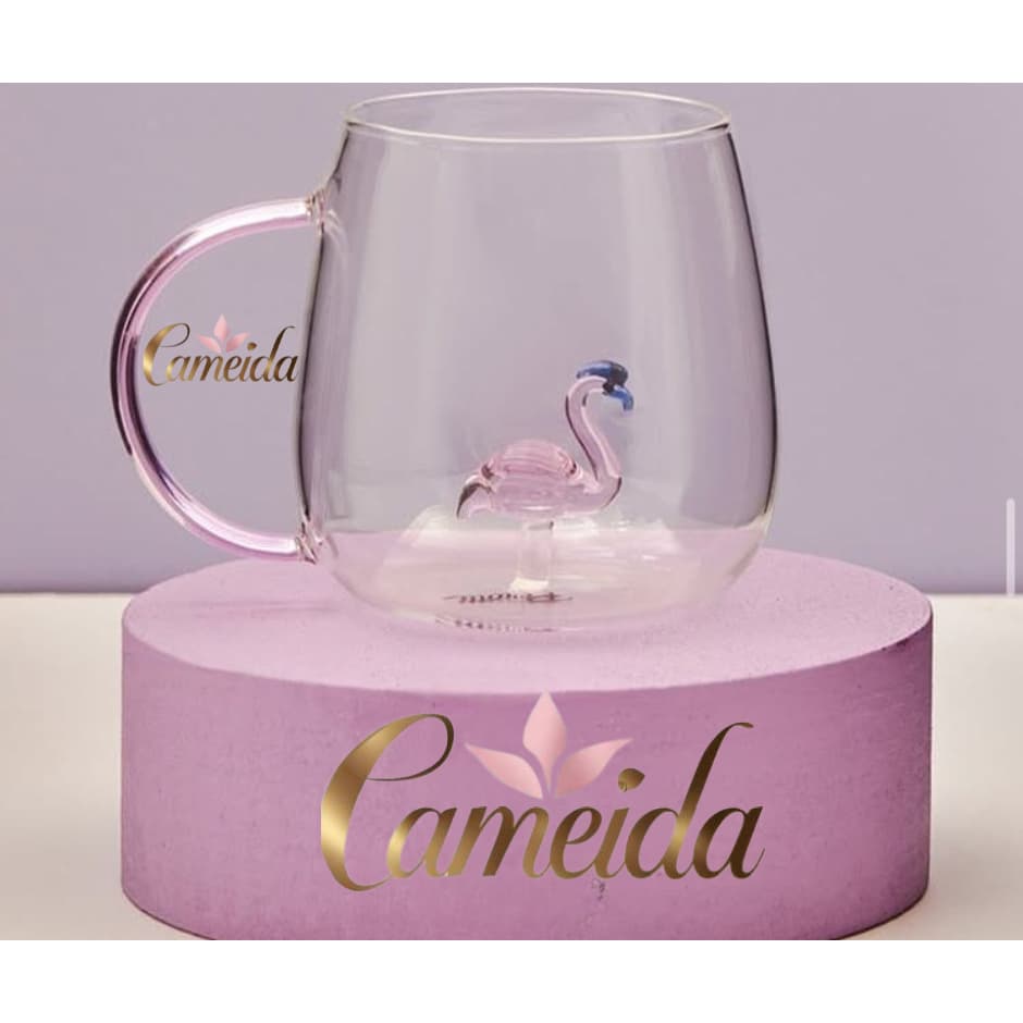Caneca 3D em vidro borossilicato 3d Flamingo Rosa - Presente