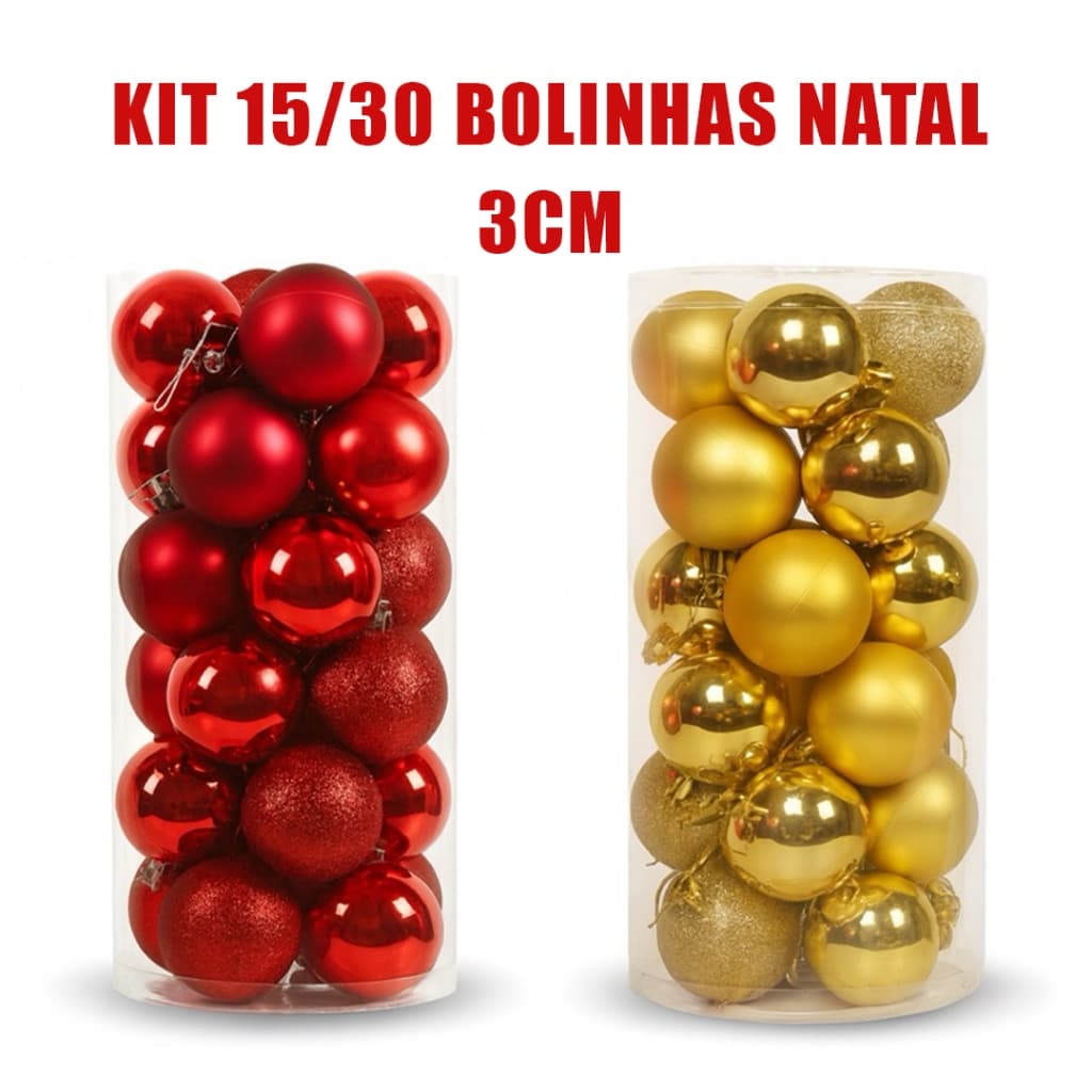 Kit 15/30 Bolas de Natal 3CM Decoração Enfeite Arvore Natalina Luxo Cores Premium