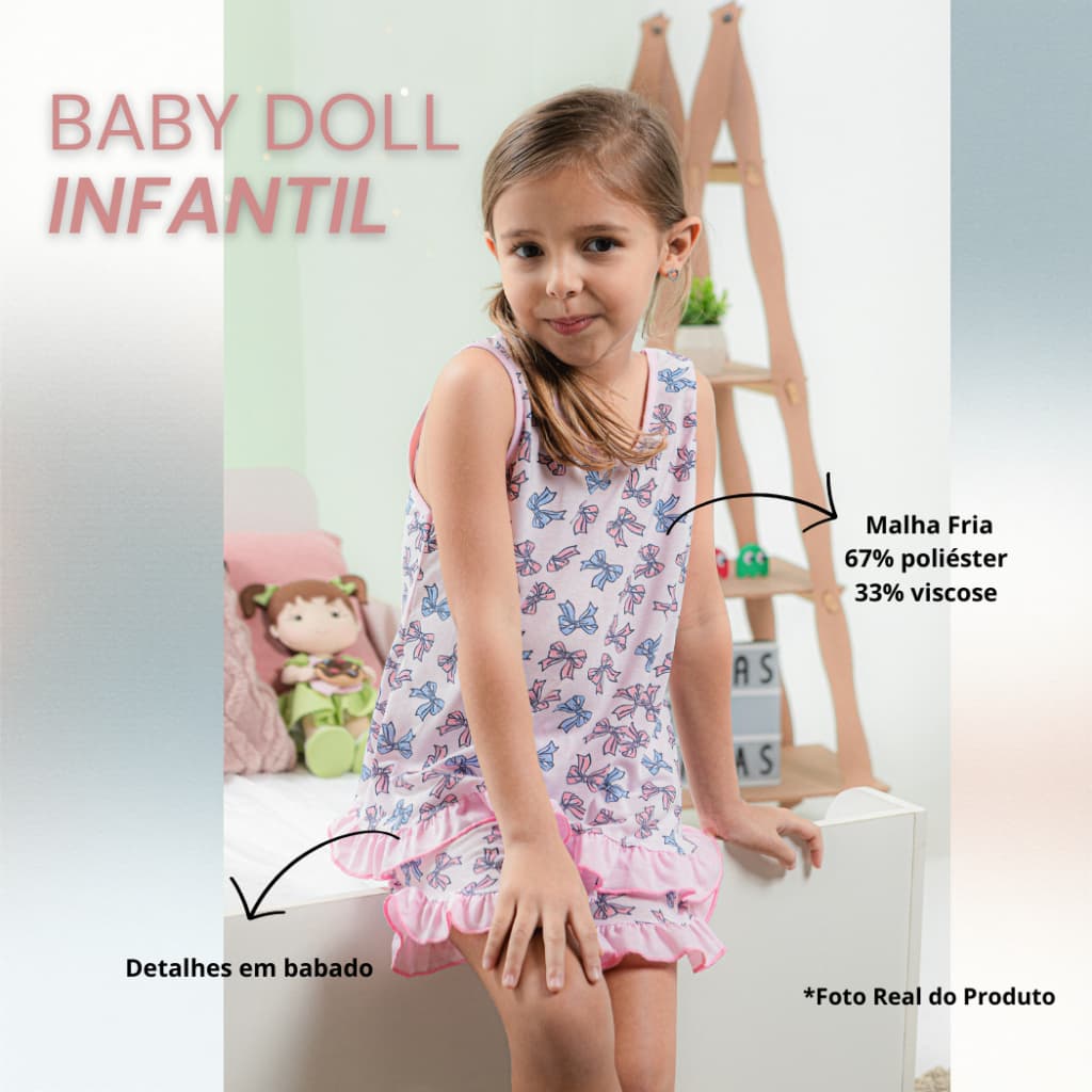 pijama infantil feminino baby doll short doll de dormir curto para o verão de menina