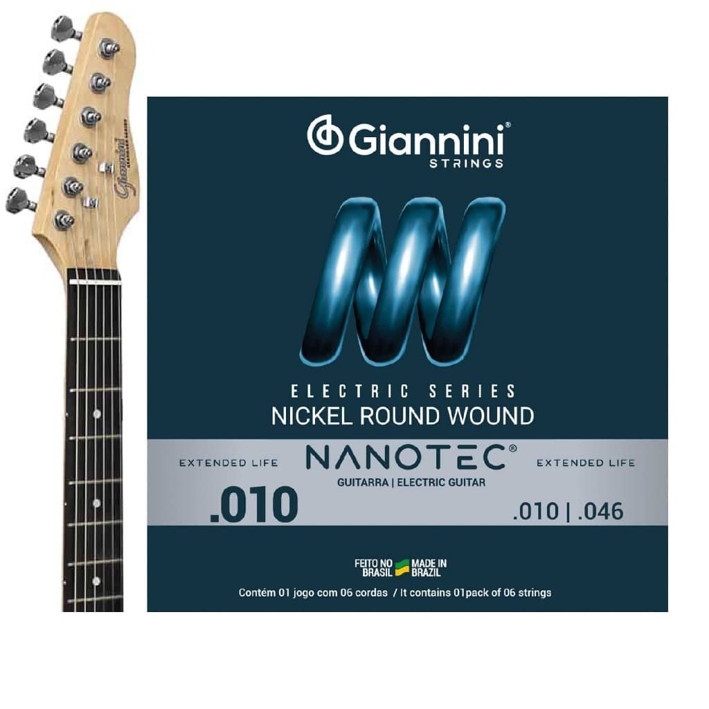 Cordas Guitarra 010 Giannini Nanotec Nickel Round Wound – Jogo 6 Cordas Original