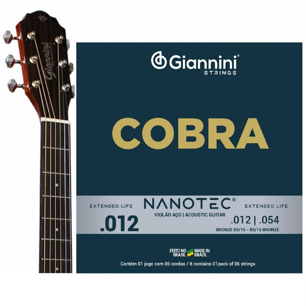 Cordas Violao de Aço 012 054 Giannini Cobra Nanotec Bronze 85/15 – Jogo 6 Cordas Original