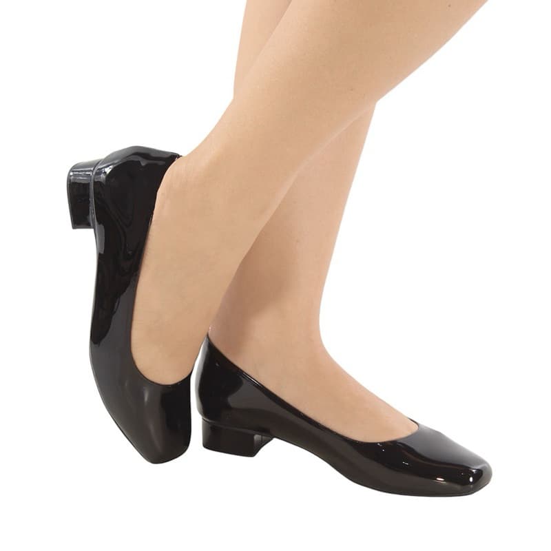 Retro bico quadrado confort sapatilha com salto luxo verniz para uniforme confortavel
