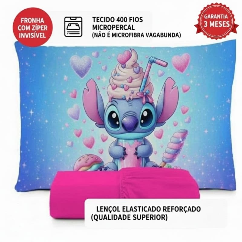 JOGO DE LENÇOL INFANTIL SOLTEIRO MICROPERCAL 200 FIOS FRONHA COM ZIPER SOLTEIRO MILKSHAKE CORAÇÃO