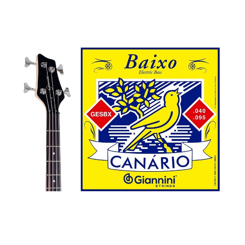 Cordas ContraBaixo Canario 040 095 Giannini GESBX para Baixo Eletrico – Jogo 4 Cordas Niquel Leve Original