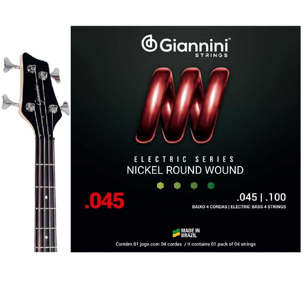 Cordas Contra Baixo 045 100 Giannini Baixo Elétrico 4 Cordas Nickel Round Wound