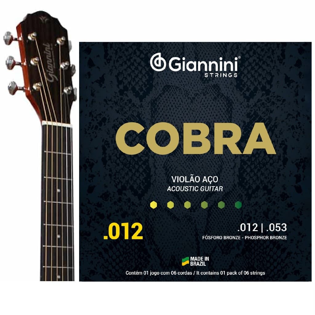 Cordas Violao de Aço Fosforo Bronze 012 053 Giannini Cobra – Jogo Original