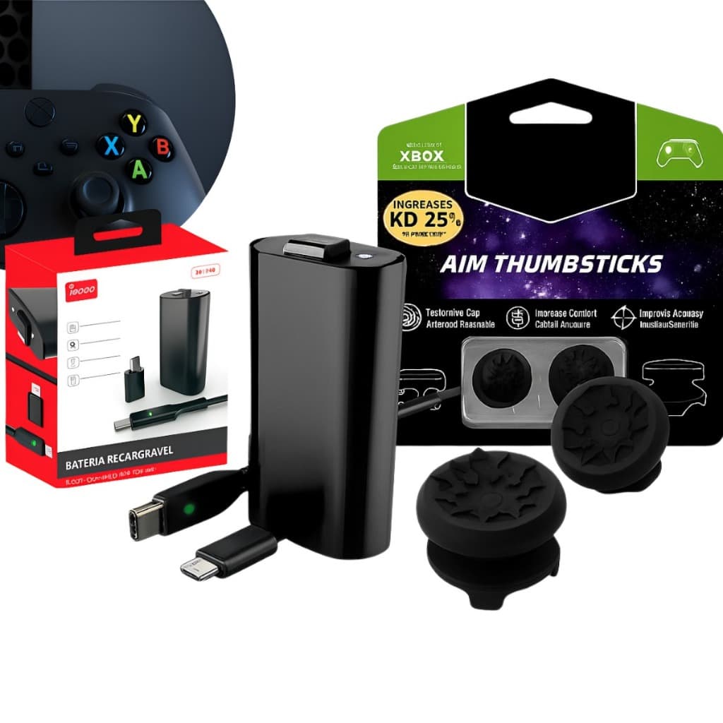 Kit Grip Gamer Para Controle Xbox One S/x + Bateria Recarregável 1200mAh