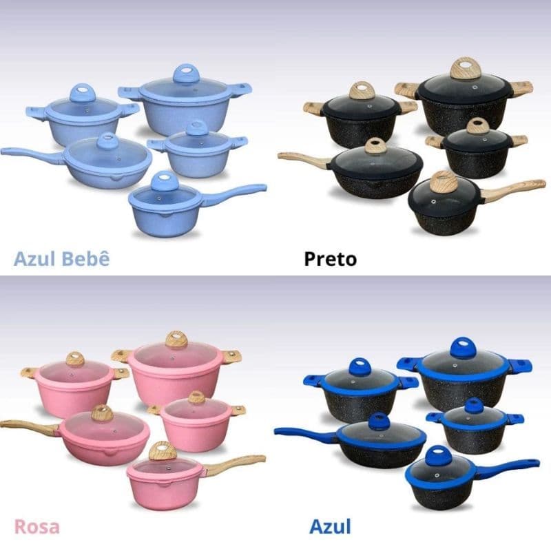 Jogo de Panelas 5 Peças Indução Gás Conjunto de Panelas Revestido em Cerâmica Granito Antiaderente Frigideira Caçarola