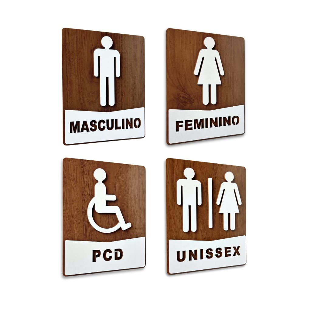 Placa Banheiro Masculino Feminino Pcd Unissex Sinalização de Sanitários