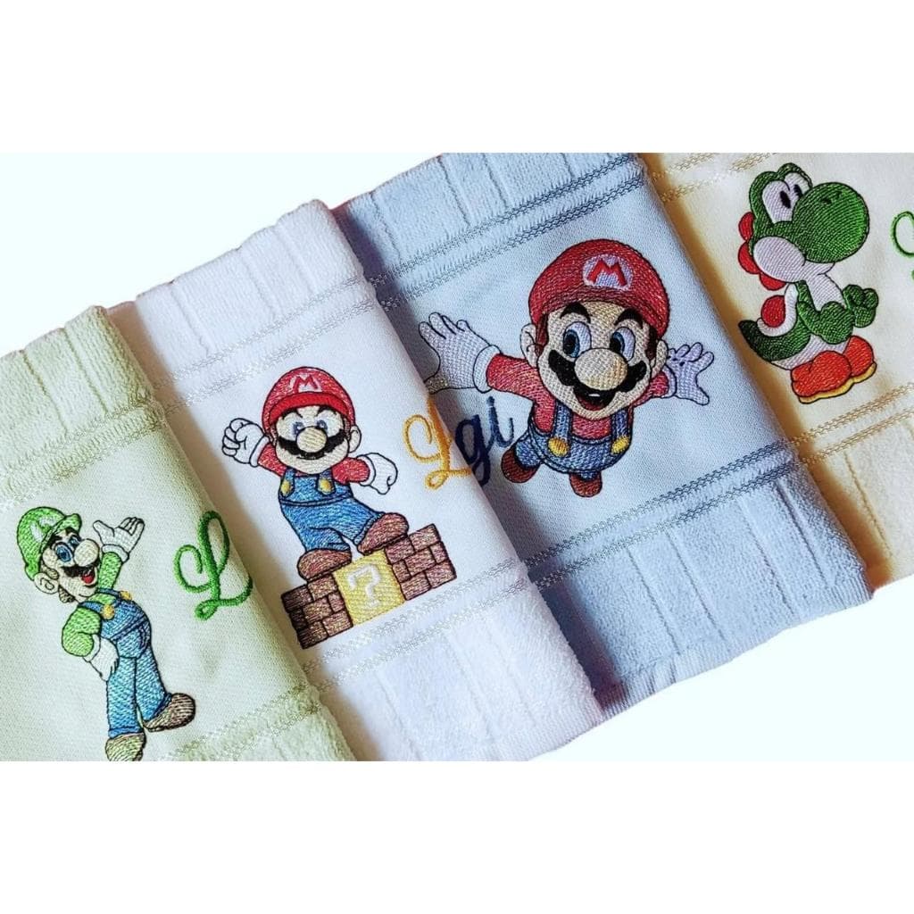 Kit de 4 Toalhas Bordadas Personalizadas - Super Mario