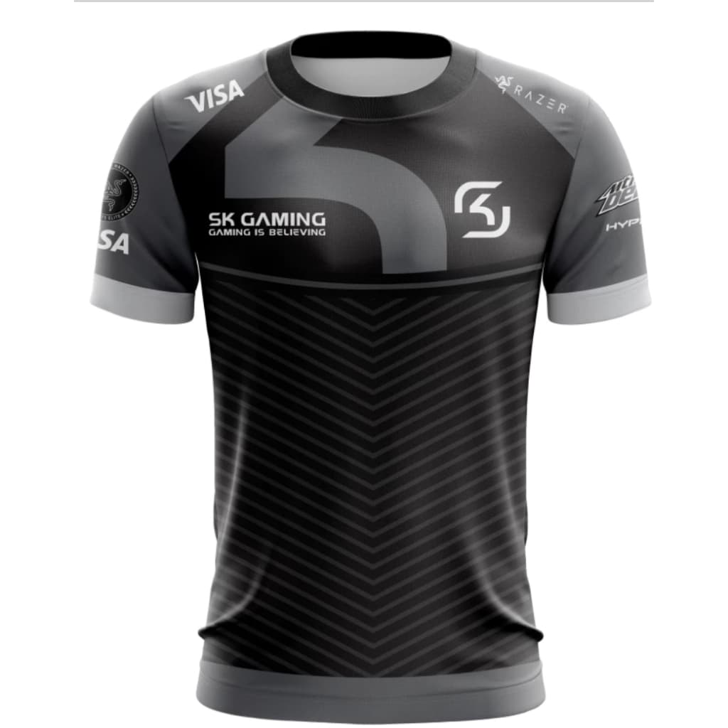 Camiseta Jersey Sk Gaming cores azul e cinza com nome personalizavel