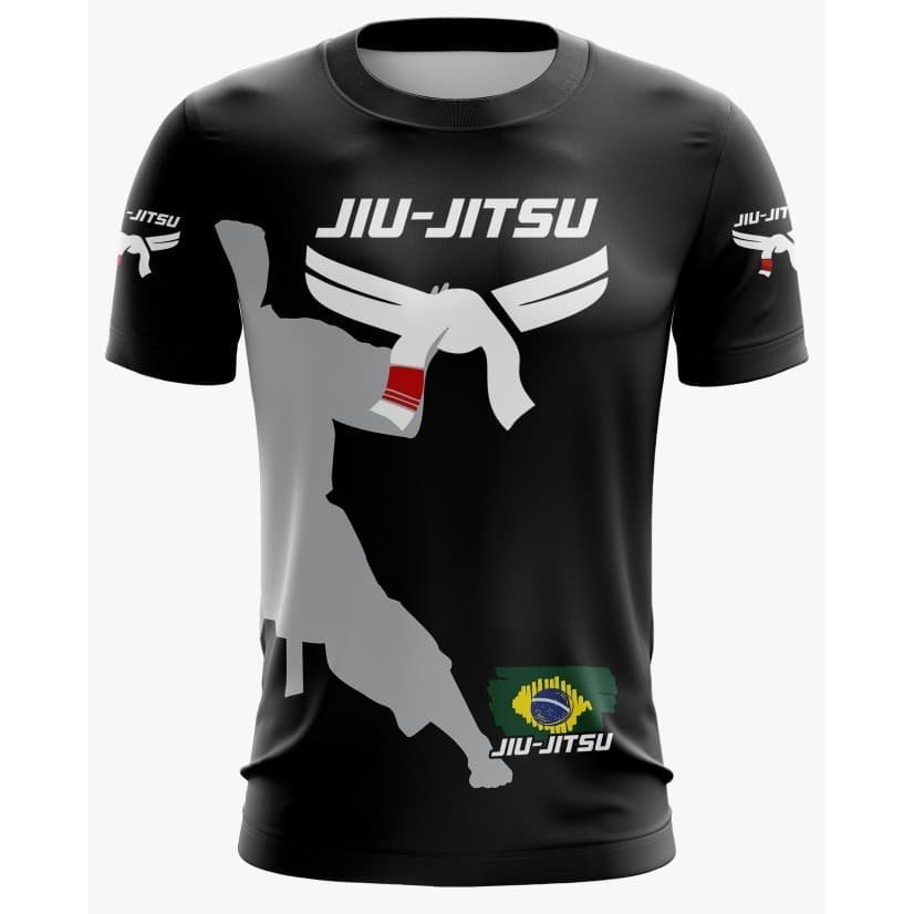 Camisa Camiseta Jiu Jitsu preta proteção UV full print adulto e infantil