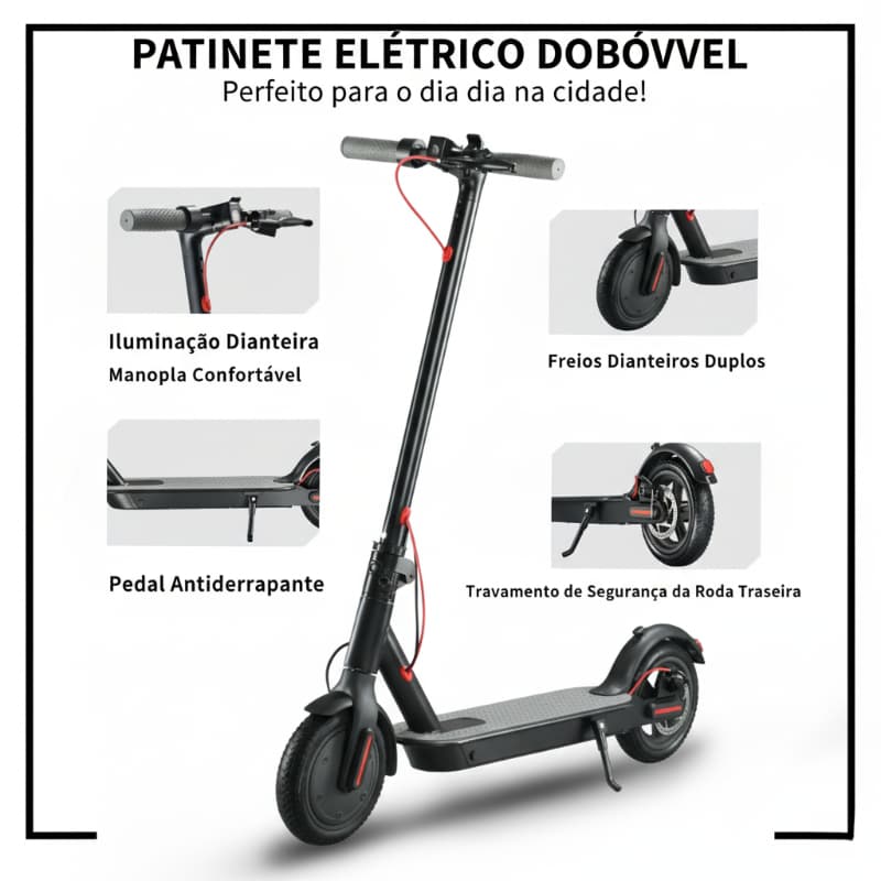 Patinete Elétrico Dobrável para Adultos 25km/h Freio a Disco - Bateria de Lítio - Preto - Até 150kg​