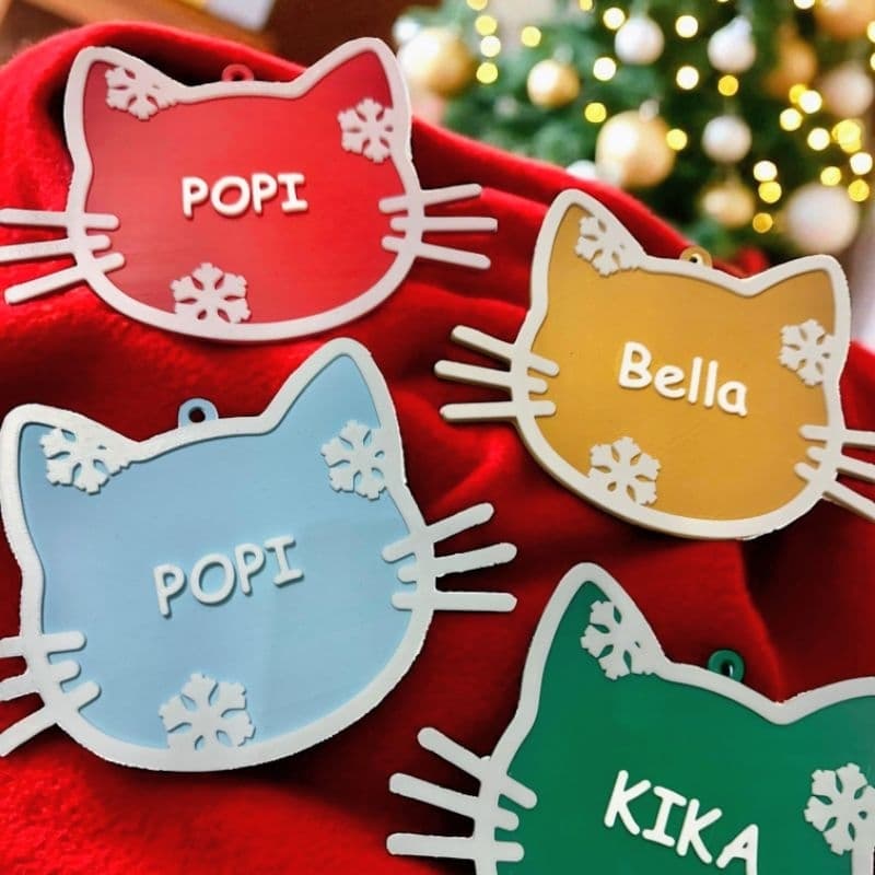 Enfeite para árvore de natal de gato personalizado com nome