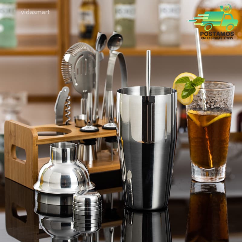 Coquetelaria Completo Profissional Barman Aço Inox Caipirinha Coqueteleira Dosador