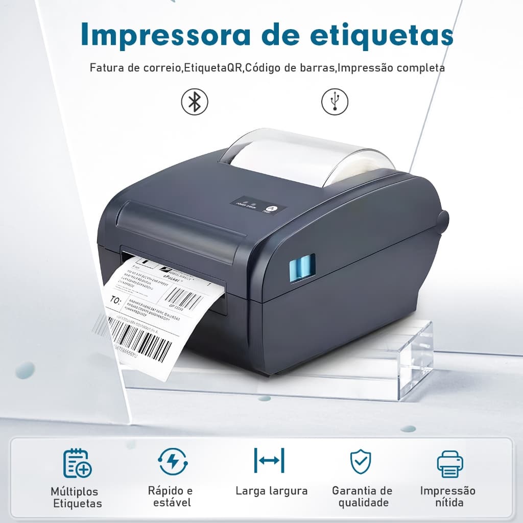 Impressora Térmica Etiquetas de Envios Bluetooth USB 110mm Logística Código de Barras E-commerce Profissional 80D