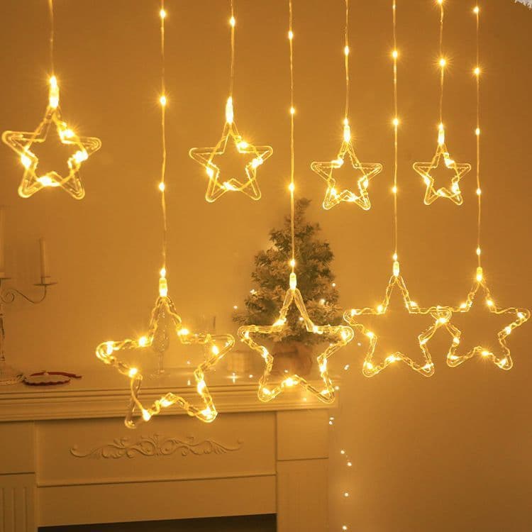 Cordão de Luzes LED 100 Estrelas Quente 110V-220V Plugue Redondo com Extensão para Decoração Natalina e Festas