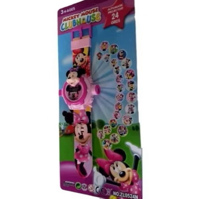 Relógio Minnie Rosa Projetor De Luz Com 24 Imagens Infantil