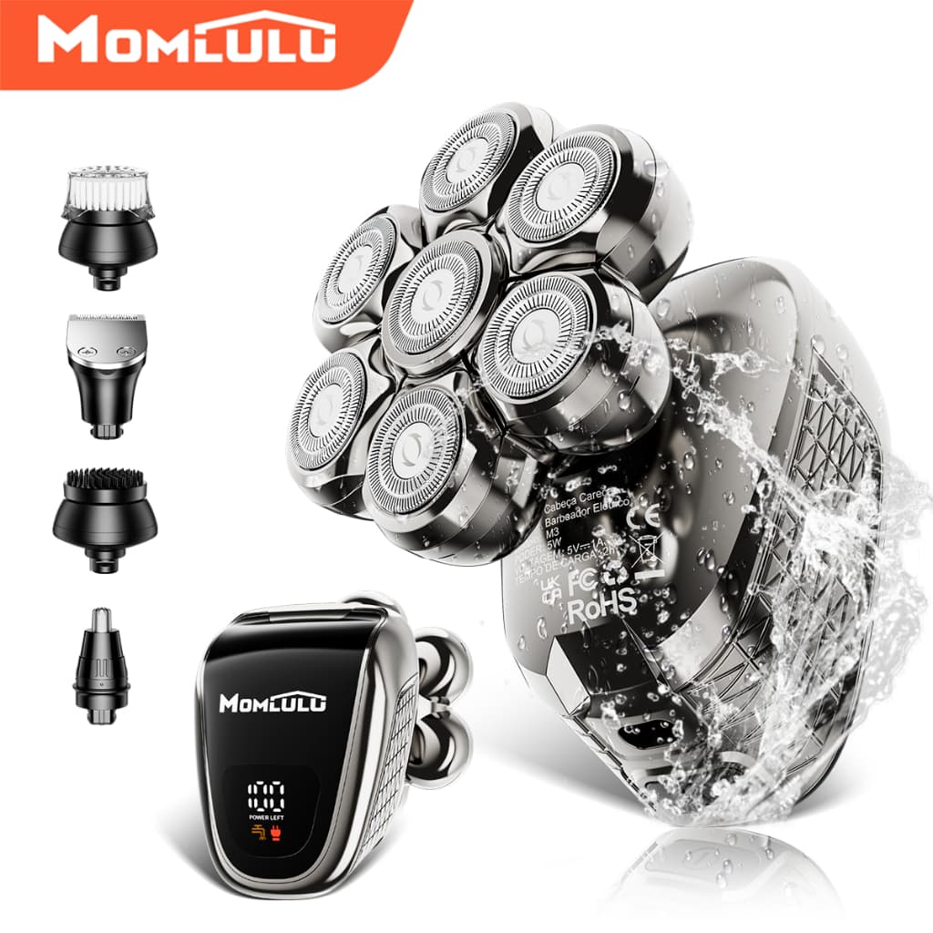 MOMLULU 7D Aparador Cabelo 8 Em1 Máquina De Barbeador Elétrico Barba Lâmina Inox Magnética Para Nariz/rosto/cabeça