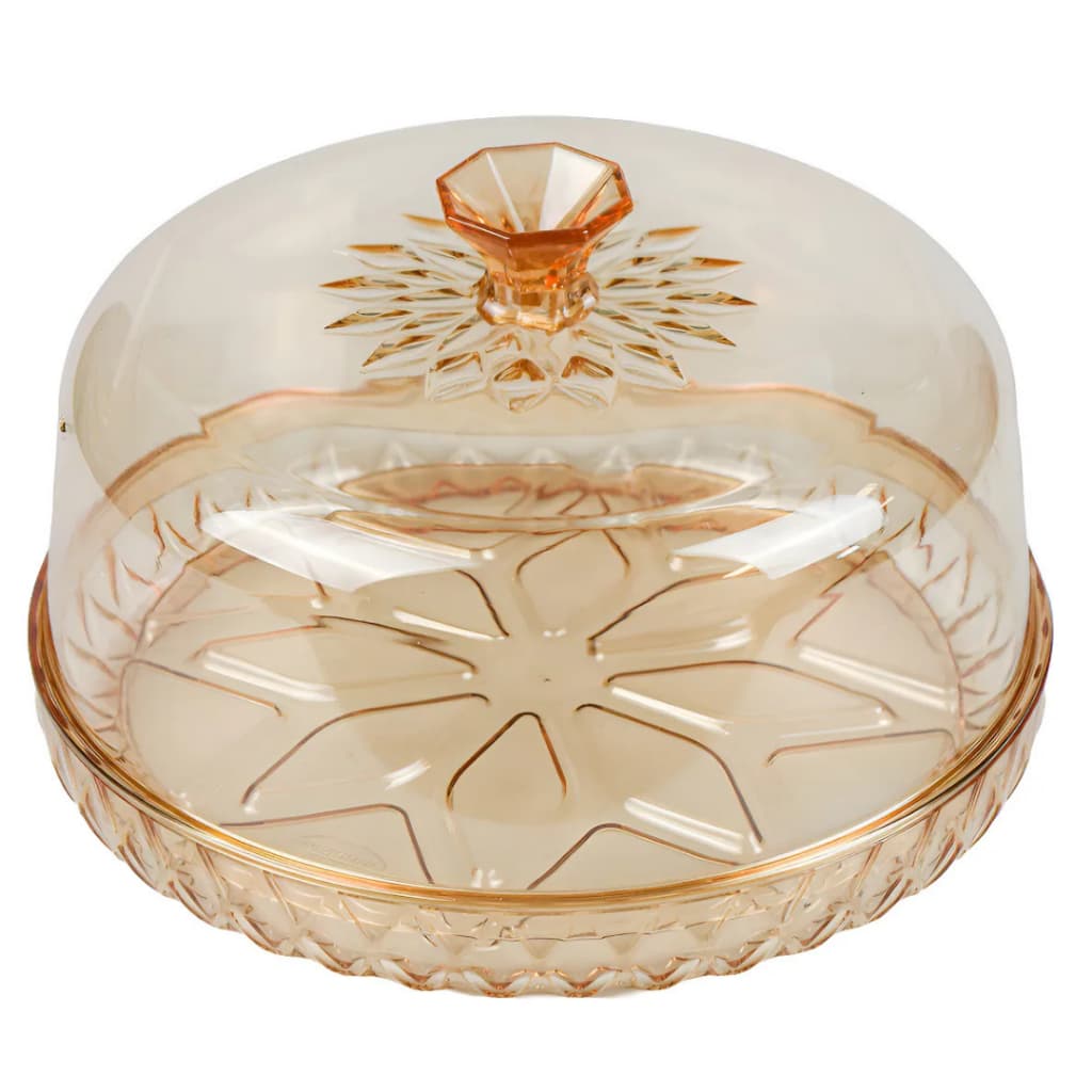 Queijeira P/ Mesa Posta Linha Glamour C/ Tampa 18cm - Em Acrílico Âmbar Citrino