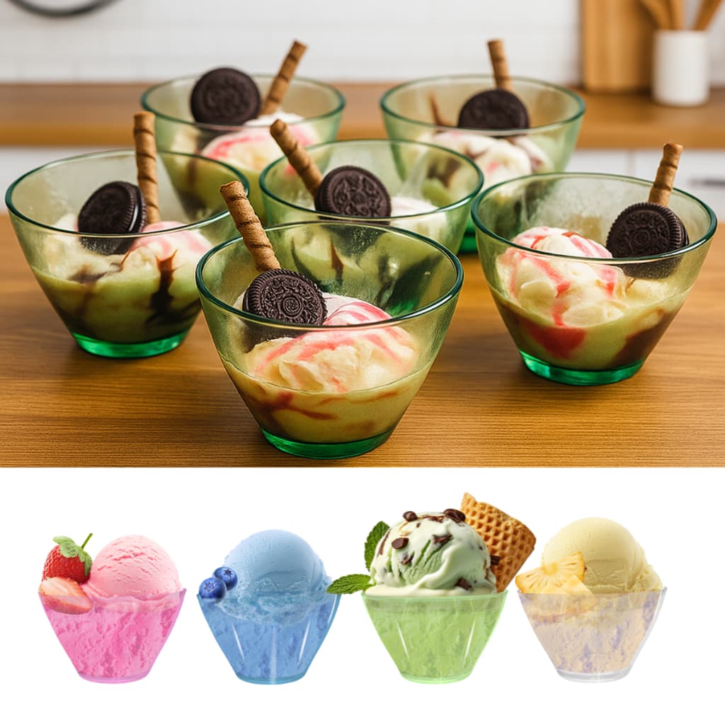 Jogo 6 Tigelas Acrílica Cozinha Sobremesa 350 ml Individual Doce Sorvete Bolo Material Resistente