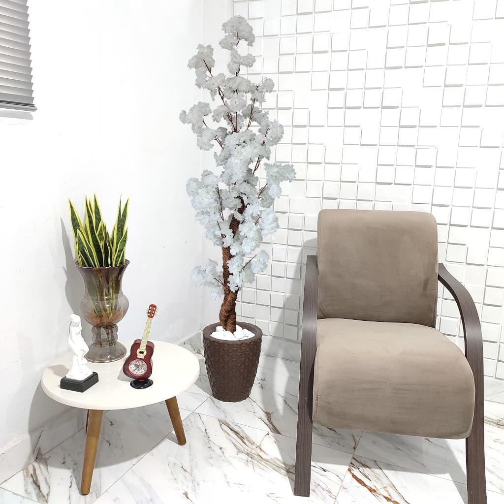 Cerejeira Artificial Japonesa Branca Vaso Liso Pedra 150cm Decoração