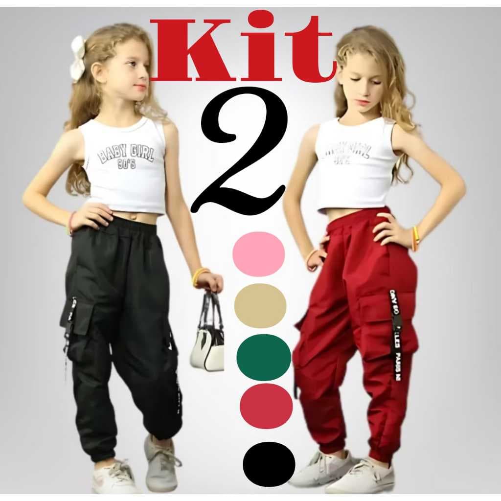 KIT 2 calça juvenil feminina menina  jogger 4 bolsos escola passeio unisex infantil