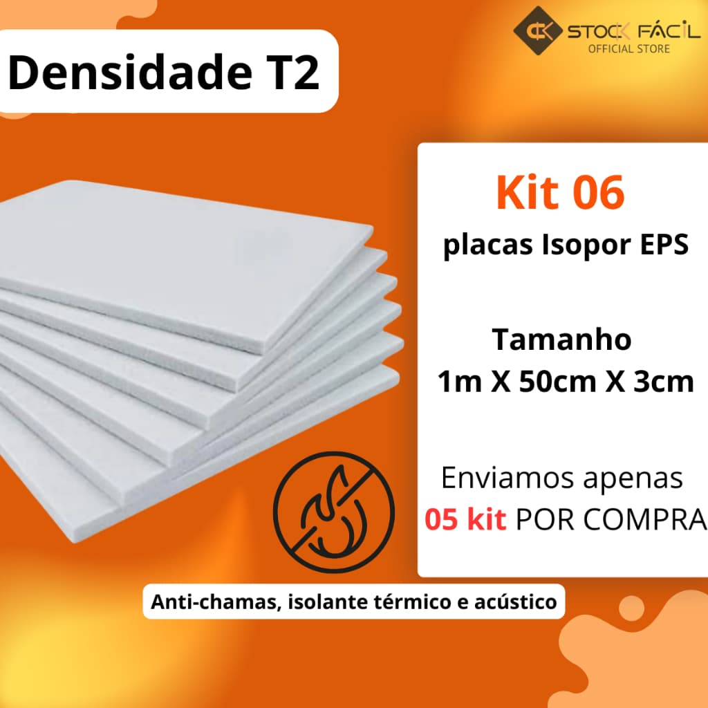 Kit 06 Unidades Placas de Isopor Anti Chamas 3cm Isolante Térmico e Acustico