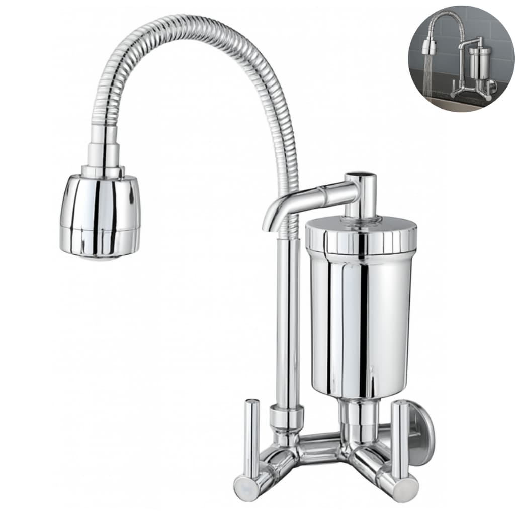 Torneira Filtro de Parede Gourmet Cozinha Flexível Jato Duplo Cromada 1/4 de volta Luxo