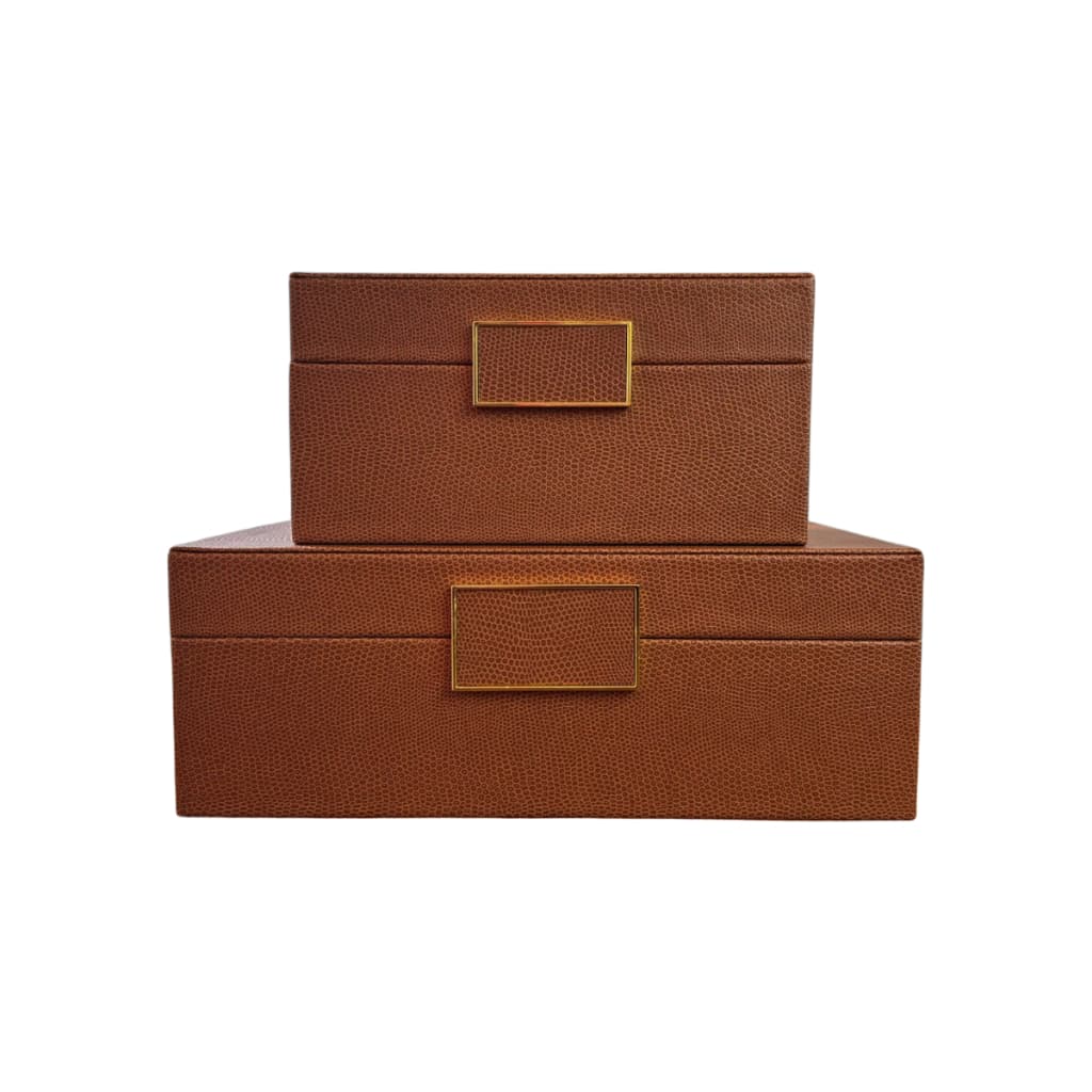 Kit 2x Caixas Decorativas Mocca Com Fecho Quadrado Com Detalhe Dourado Decoração Sala