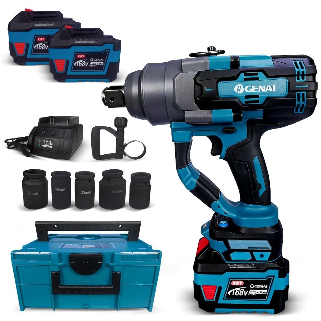🔥Genai🔥168V/21V Chave de Impacto 168V 3000N.m 1500W Motor Sem Escova - Kit com 2 Baterias e Maleta