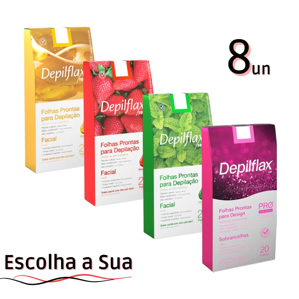 Kit Folhas Prontas Depilatorias Pro Designer Sobrancelhas Depilflax Depilação Facial 8 Caixa