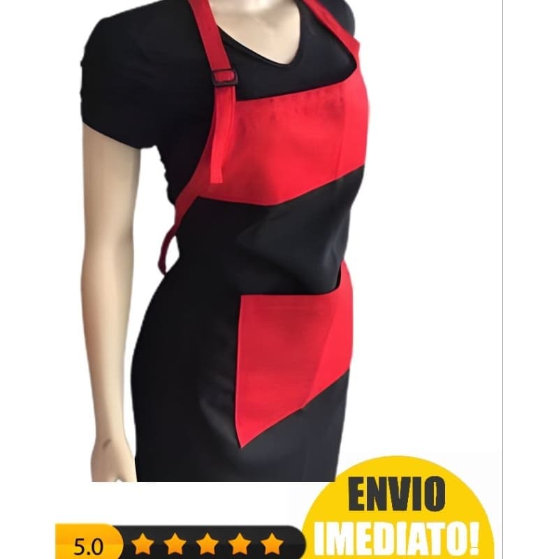 Avental de Oxford Preto com Detalhes Vermelhos – Profissional, Cozinha, Garçom