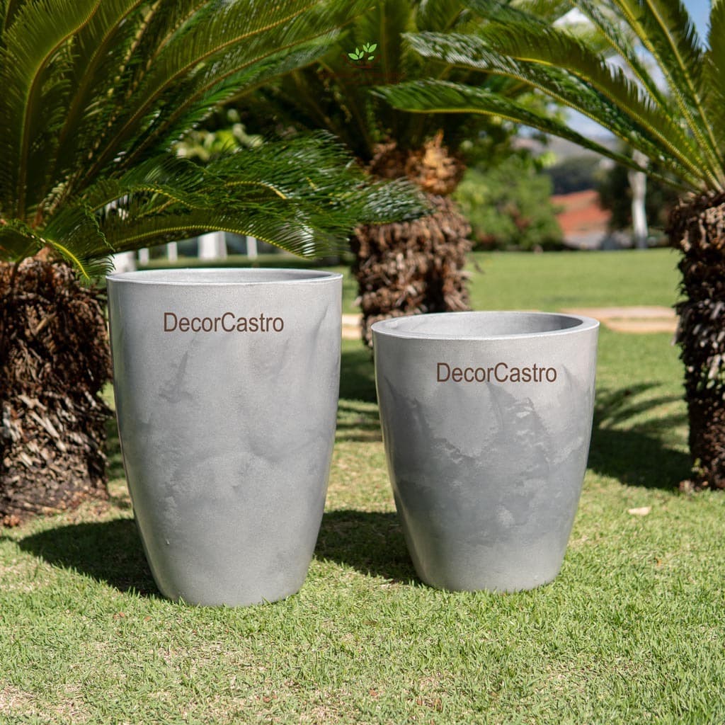 Kit 2 Vasos para Plantas Coluna Lisa Marmorizada M/G em Polietileno Decorativo Jardim Moderno