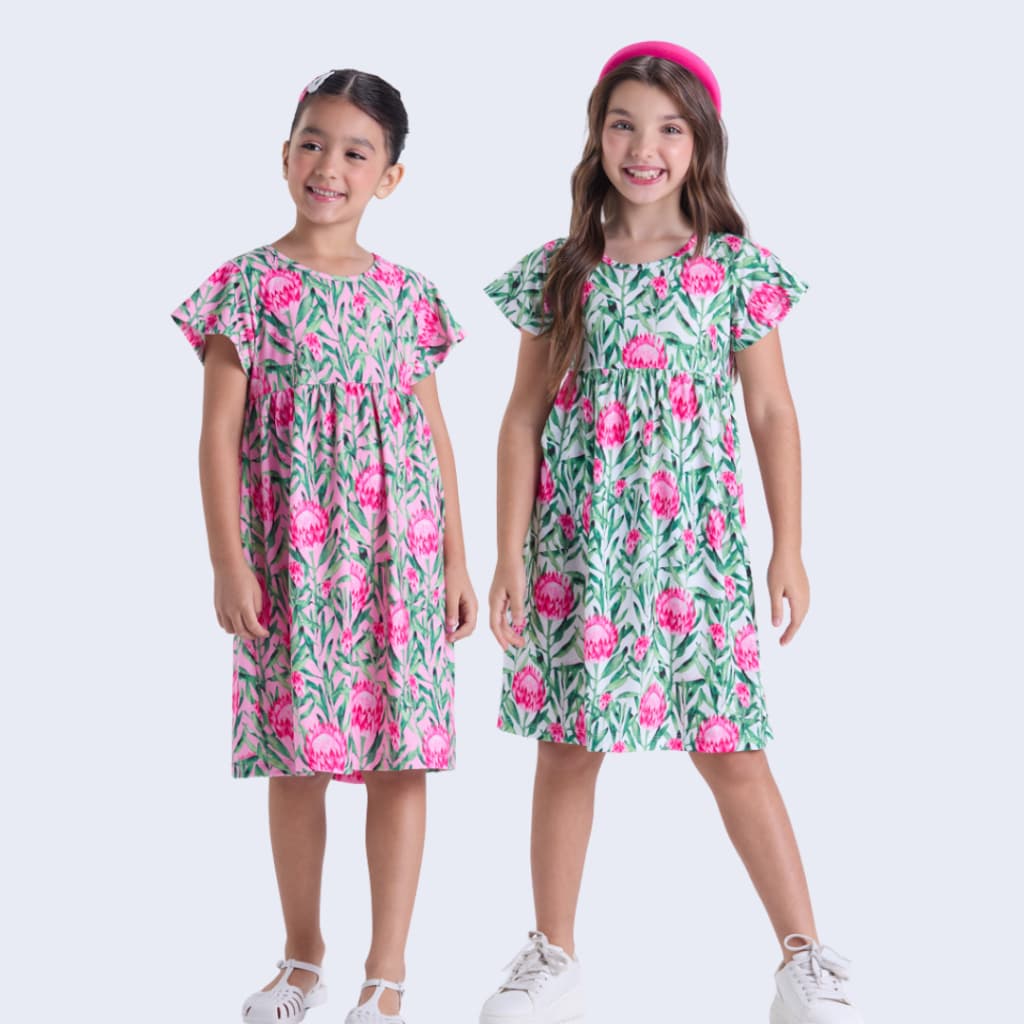 Vestido Infantil Menina Floral Babado Poliplex