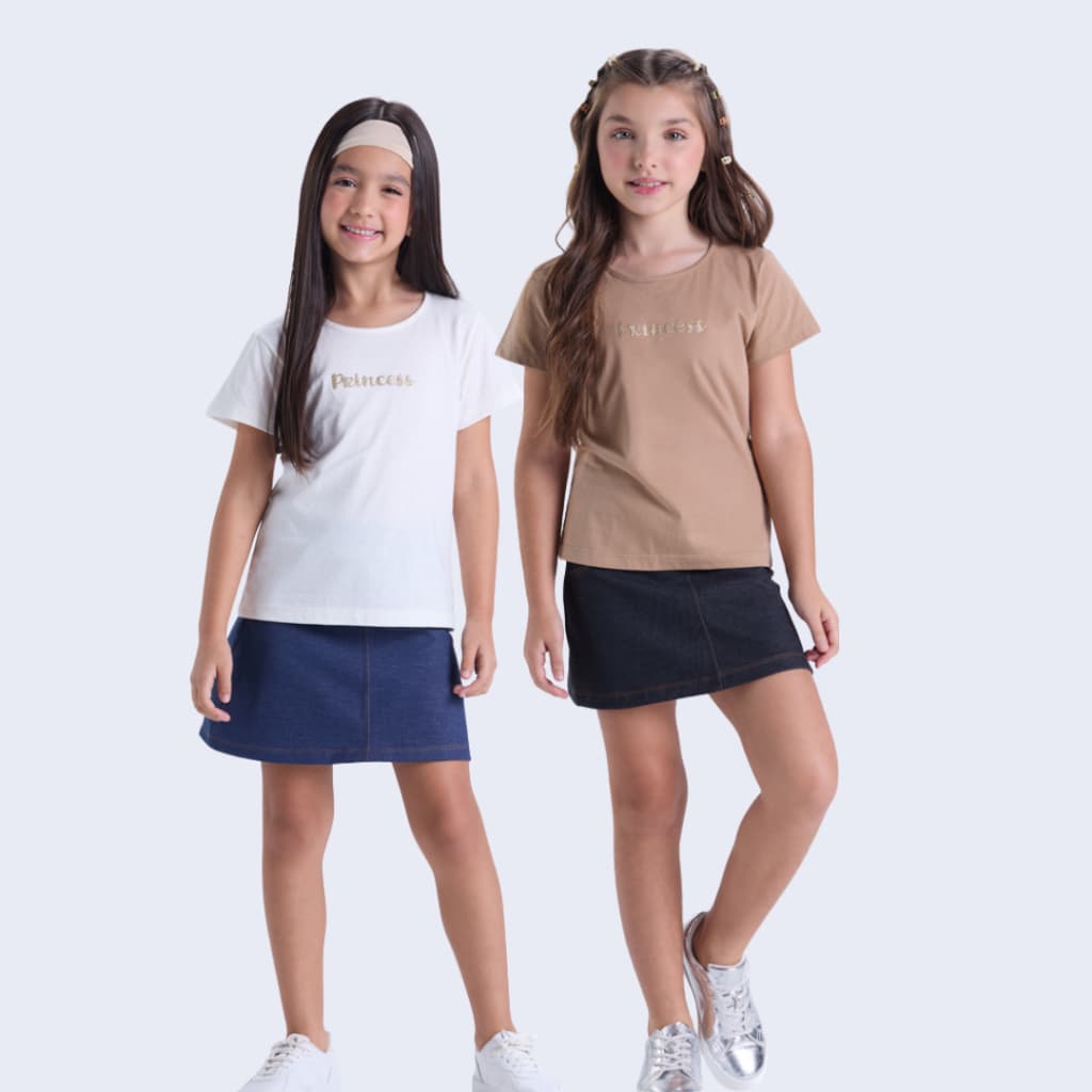 Conjunto Verão Infantil Menina Princess com Saia Jeans