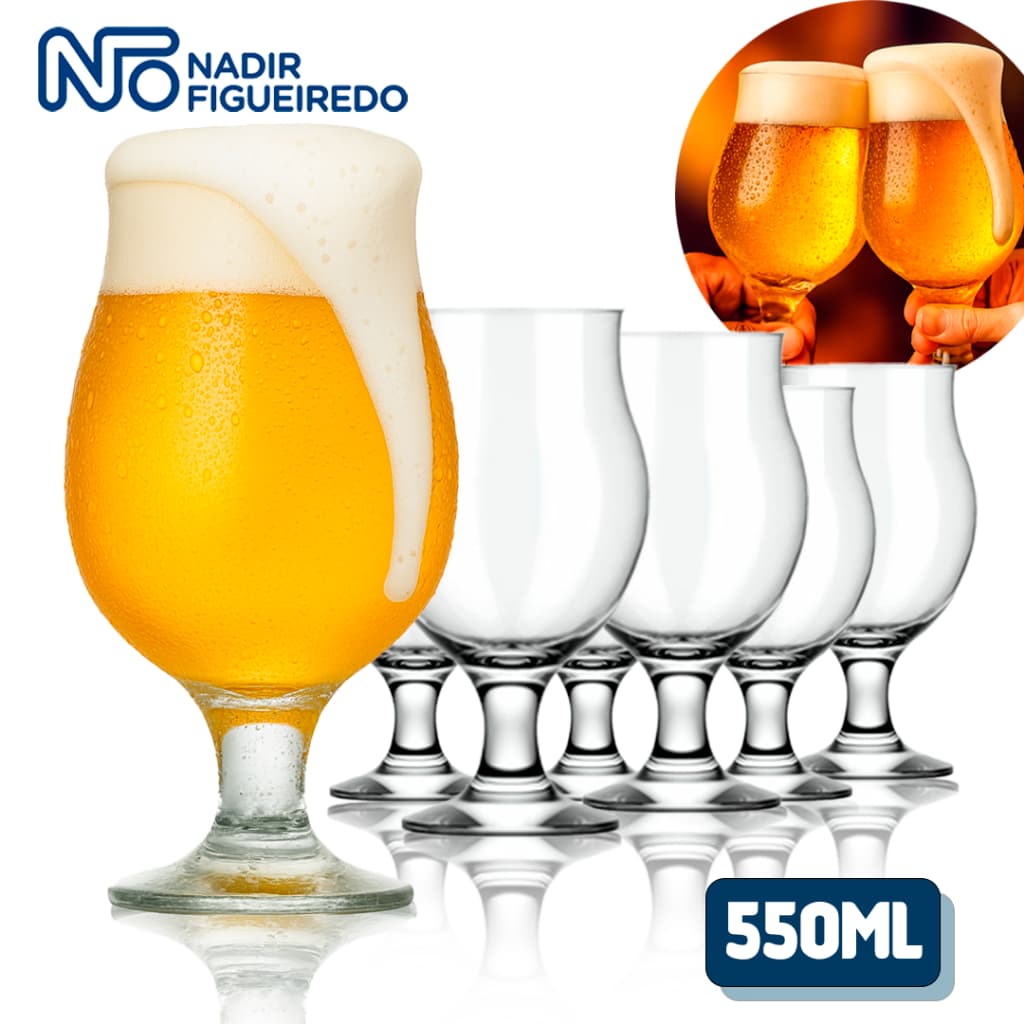 Jogo de Taças Denver - em Vidro Temperado 6 Peças Cerveja Drink Casual Degustação Nadir Jantar 550ml