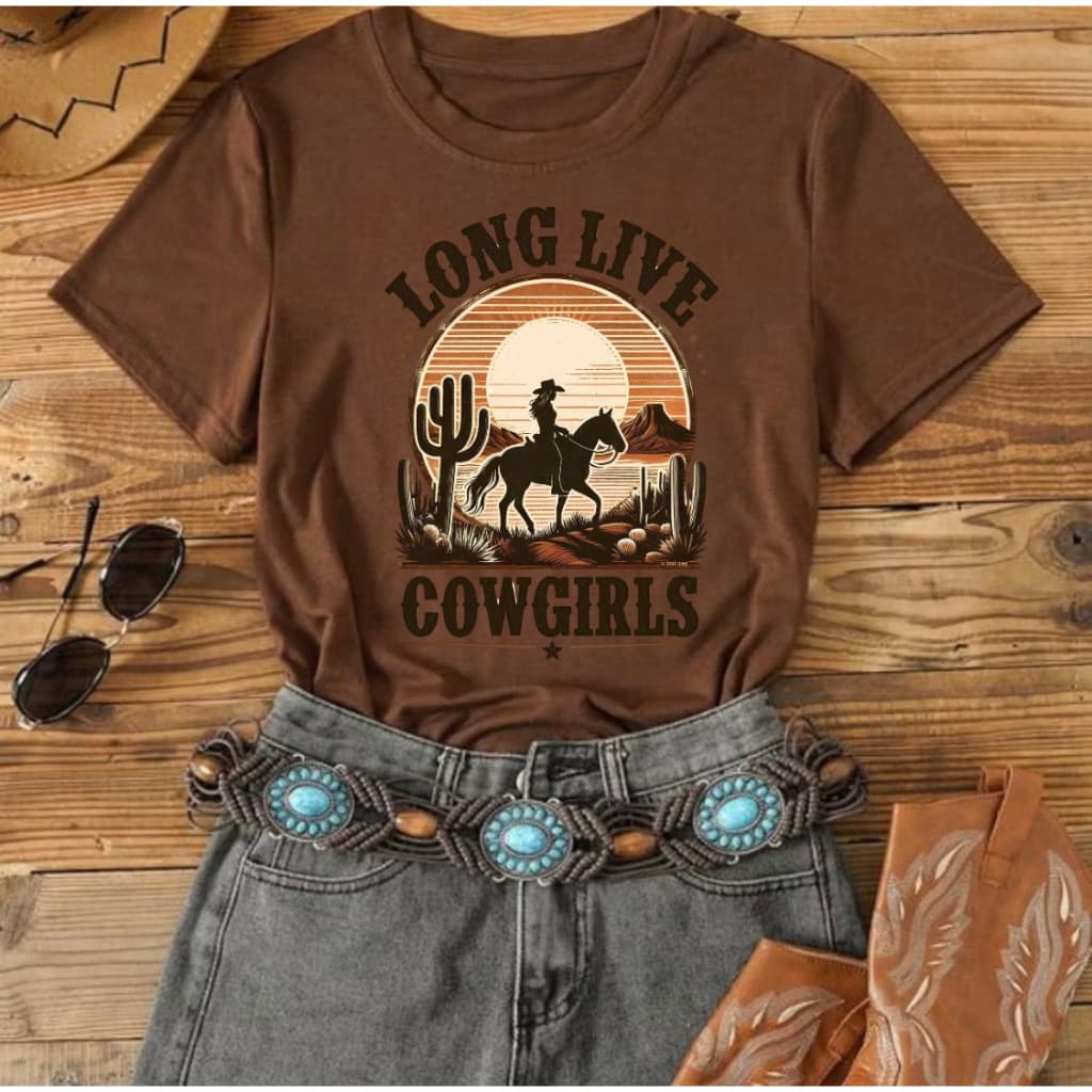 Camiseta Feminina Country Cowgirl – Blusa T-Shirt Long Live Algodão Estilo Rodeio Western