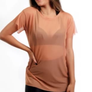 Camisa Blusa Tule Feminina Transparente Academia Treino Manga Curta Confortável Estilosa Elegante V