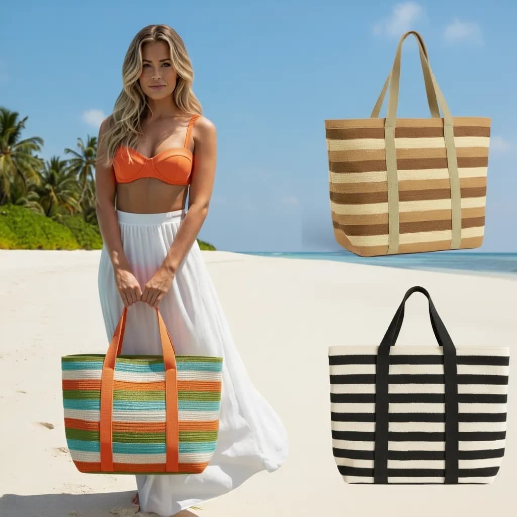 Bolsa de Praia Listrada Grande Alça de Corda Reforçada e Cores Para o Verão