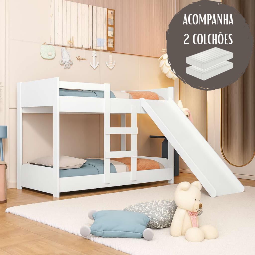 Beliche Infantil Com 2 Colchões 150x70cm E Escorredor Flora 100% MDF