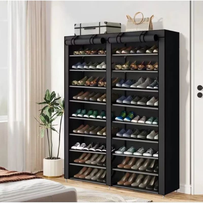 Sapateira calçados Dupla Prateleira 9 Andares 54 pares de sapatos organizador desmontável Sapateira Vertical Com Porta