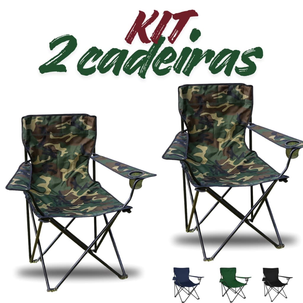 Kit 2 Cadeiras Pesca Praia Com Bolsa Porta Copos Camping