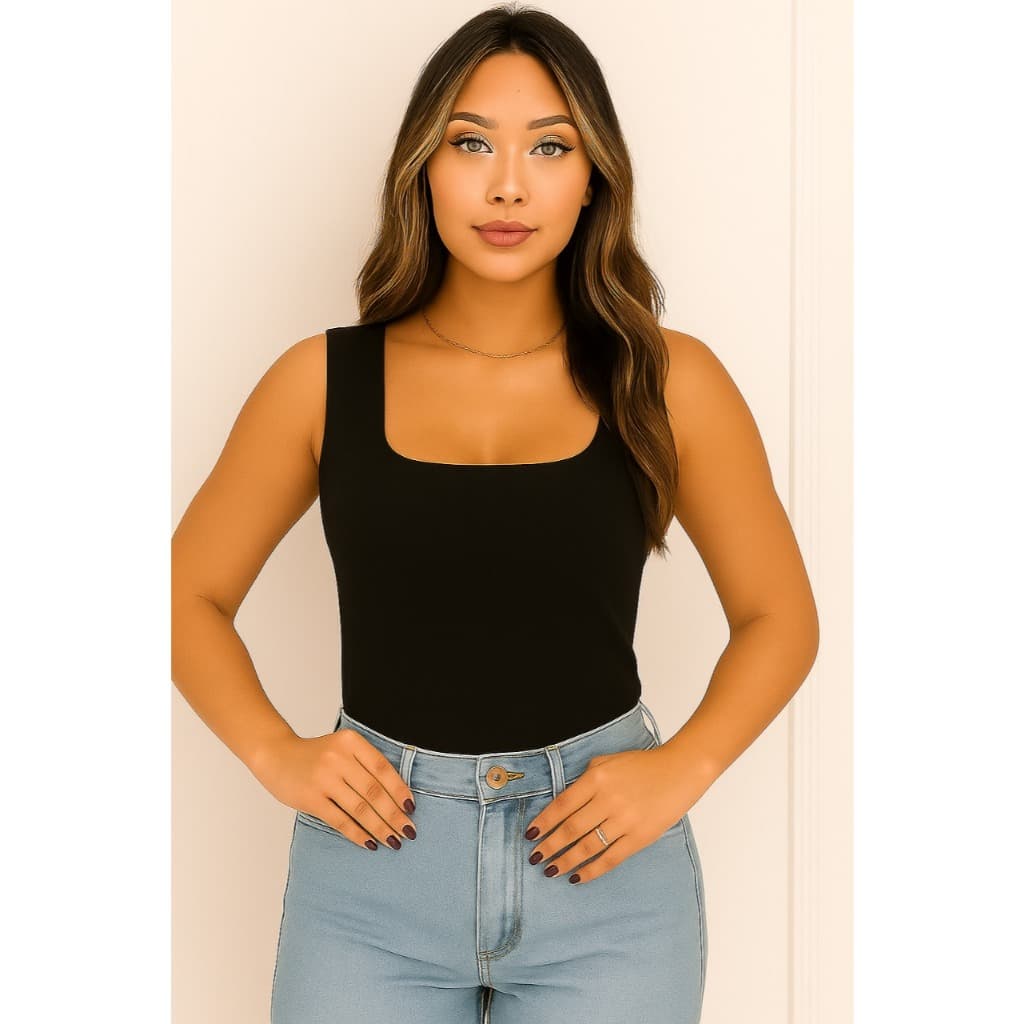 Blusa Regata Feminina Decote Quadrado com Forro  casual elegante para o dia dia - suplex